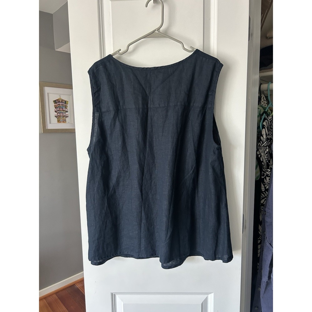 Flax 100% Linen Sleeveless Tank Top Boxy Size 1X Navy Blue - Picture 2 of 6